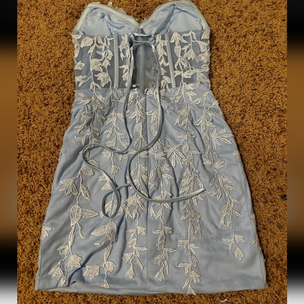 Blue Lace Strapless Dress Sz SM - Picture 4 of 5